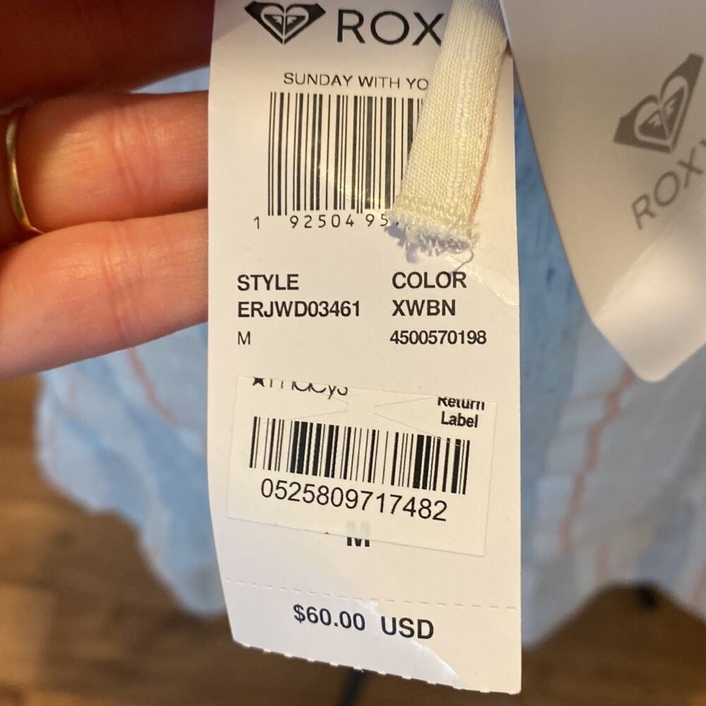 Roxy Snow White Omega Stripe Ruffle Sunday With You Sleeveless Dress NWT Sz M - Picture 5 of 16